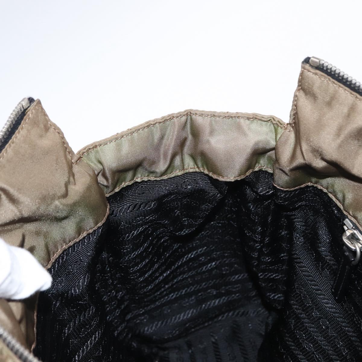 PRADA Chain Shoulder Bag Nylon Beige Silver Auth 154698