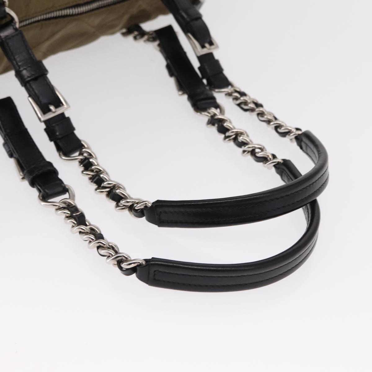 PRADA Chain Shoulder Bag Nylon Beige Silver Auth 154698
