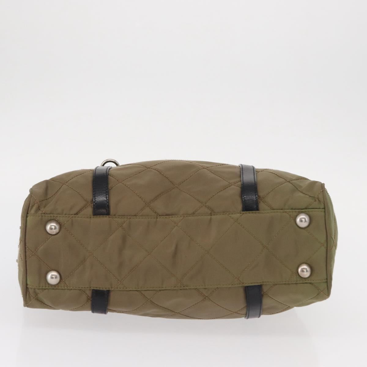 PRADA Chain Shoulder Bag Nylon Beige Silver Auth 154698