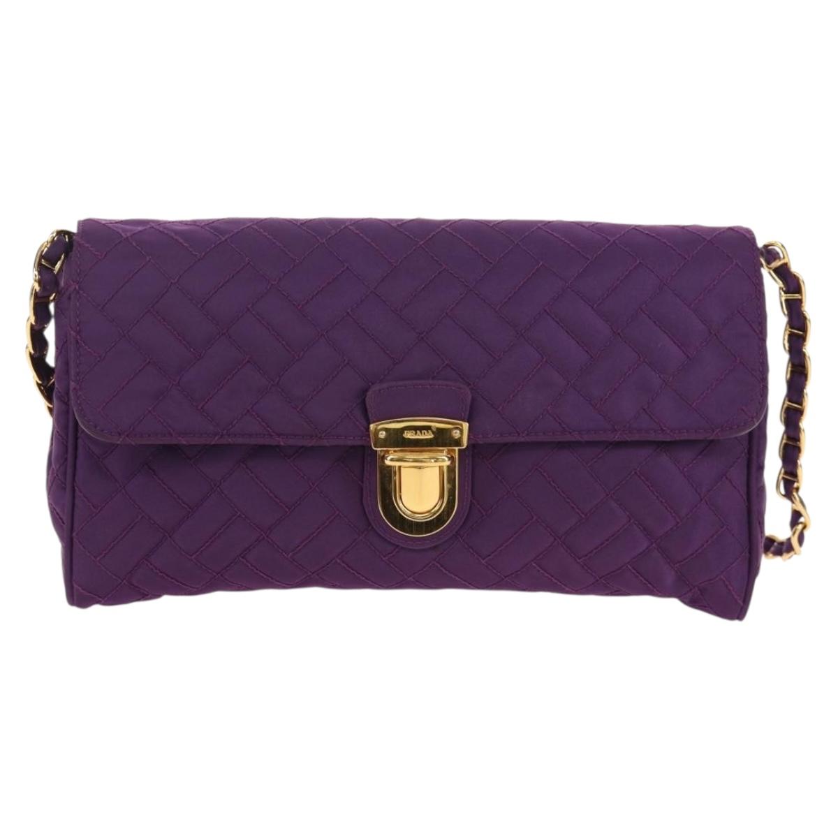 PRADA Chain Shoulder Bag Nylon Purple Gold Auth 154699V
