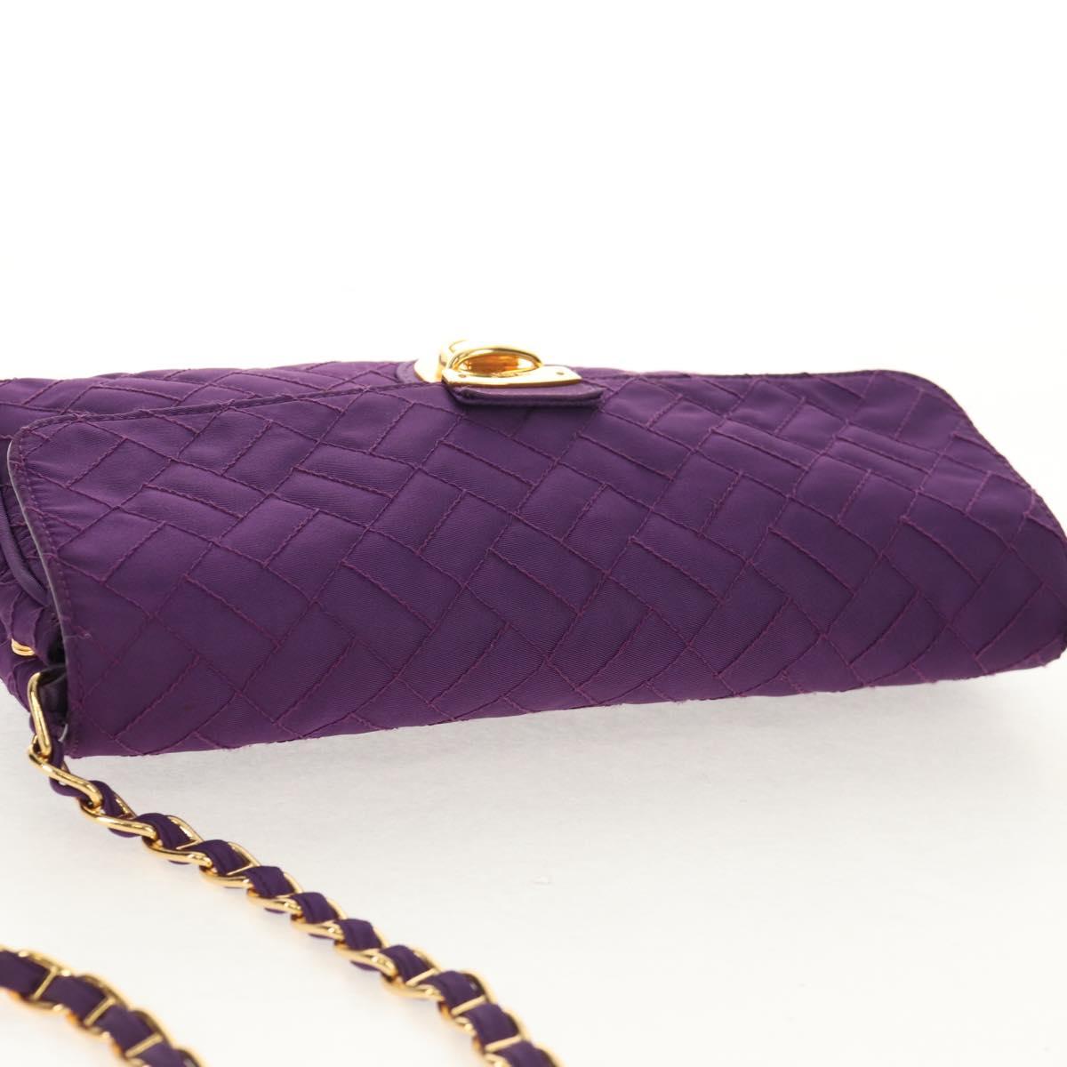 PRADA Chain Shoulder Bag Nylon Purple Gold Auth 154699V