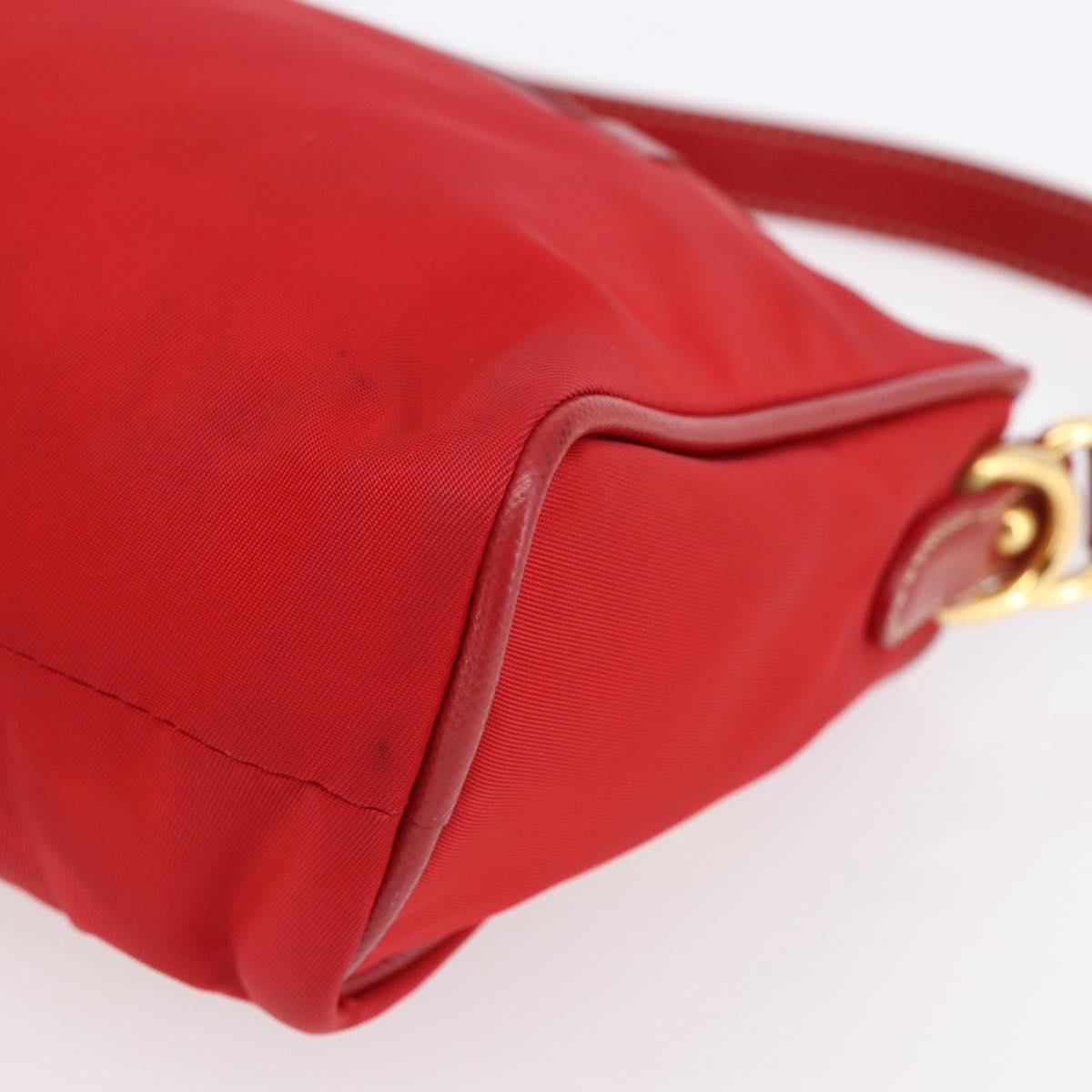PRADA Shoulder Bag Nylon Red Gold Auth 154700V