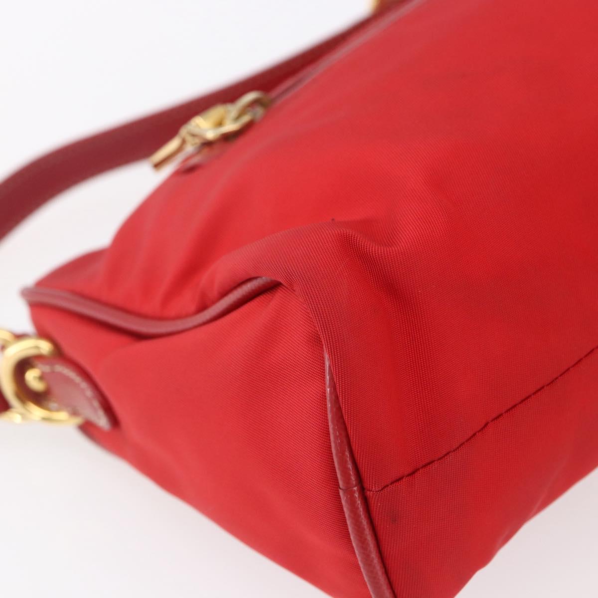 PRADA Shoulder Bag Nylon Red Gold Auth 154700V