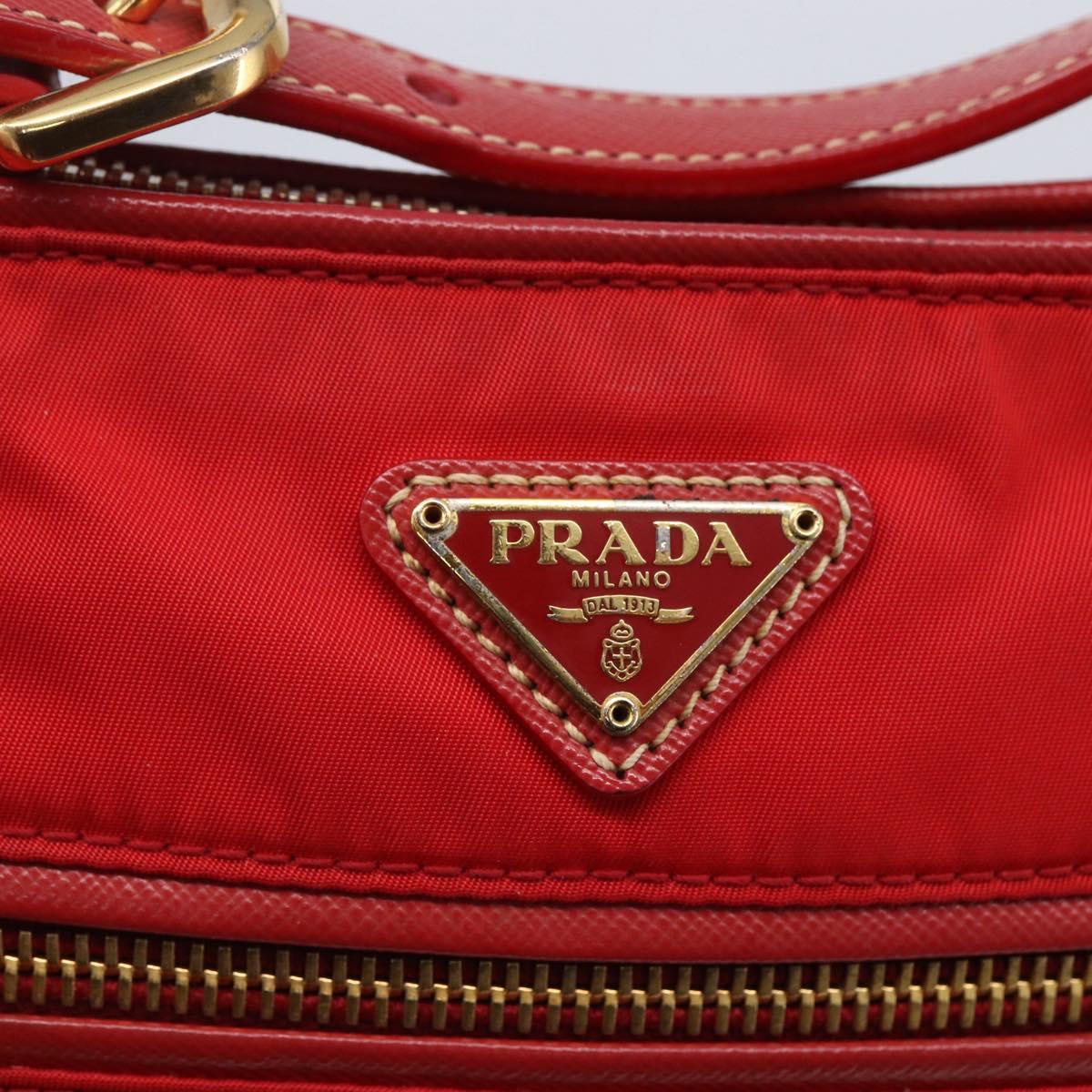 PRADA Shoulder Bag Nylon Red Gold Auth 154700V