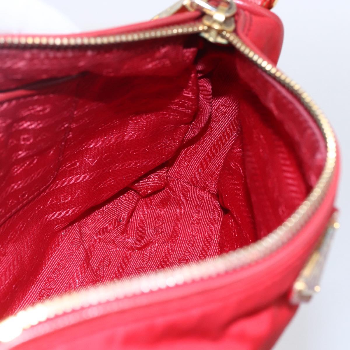 PRADA Shoulder Bag Nylon Red Gold Auth 154700V