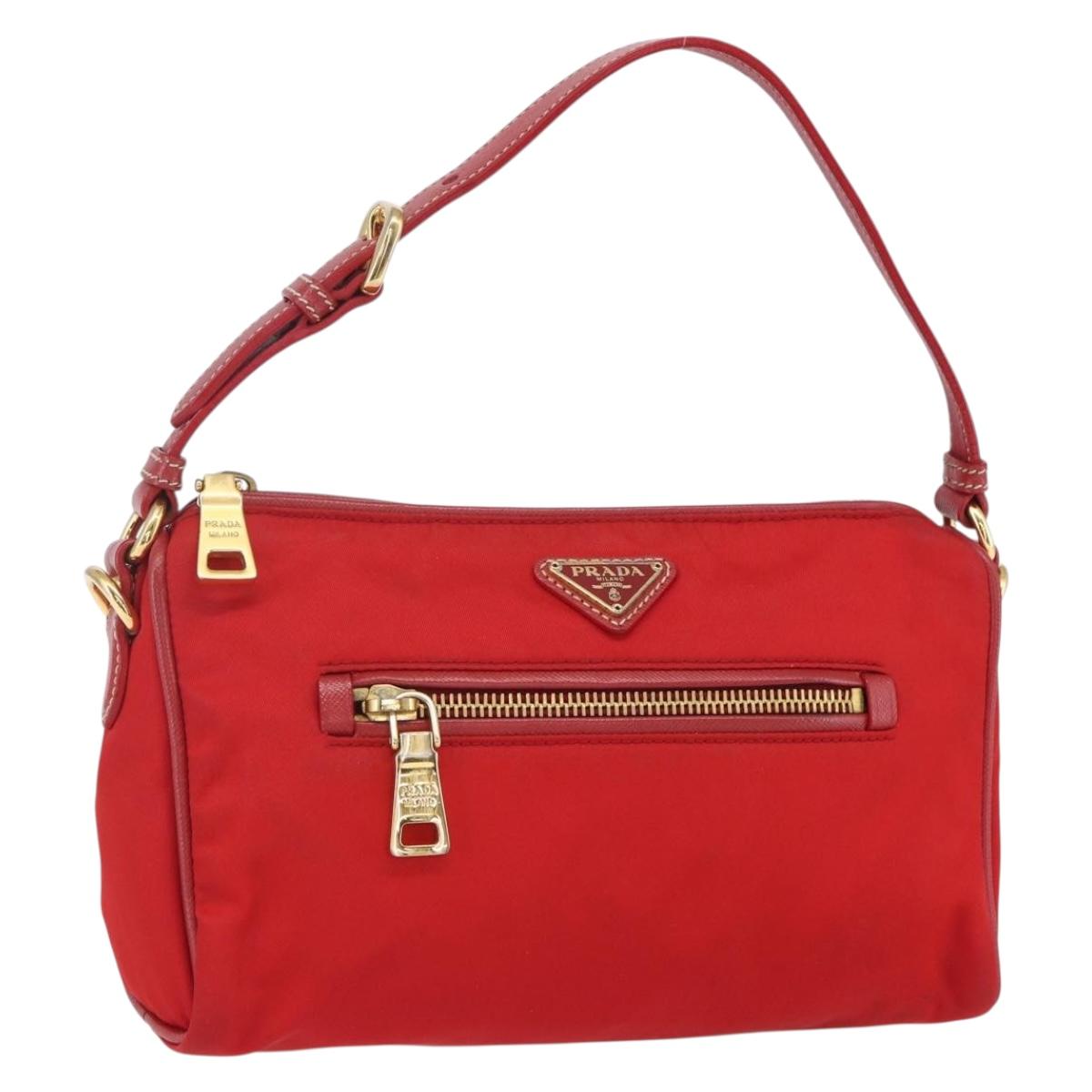 PRADA Shoulder Bag Nylon Red Gold Auth 154700V