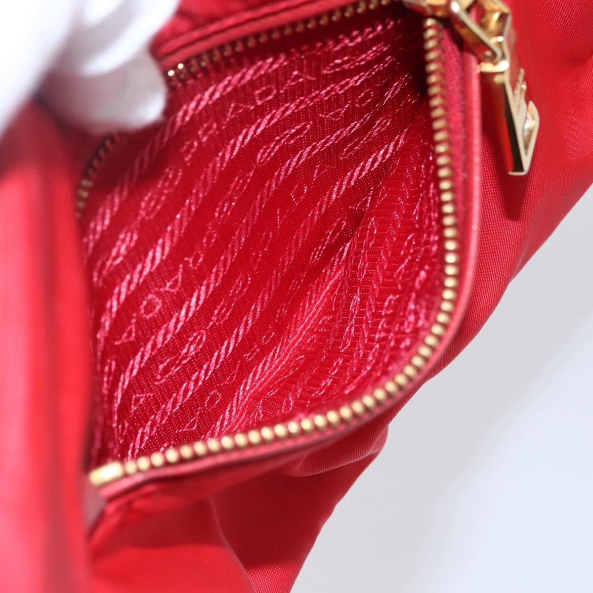 PRADA Shoulder Bag Nylon Red Gold Auth 154700V