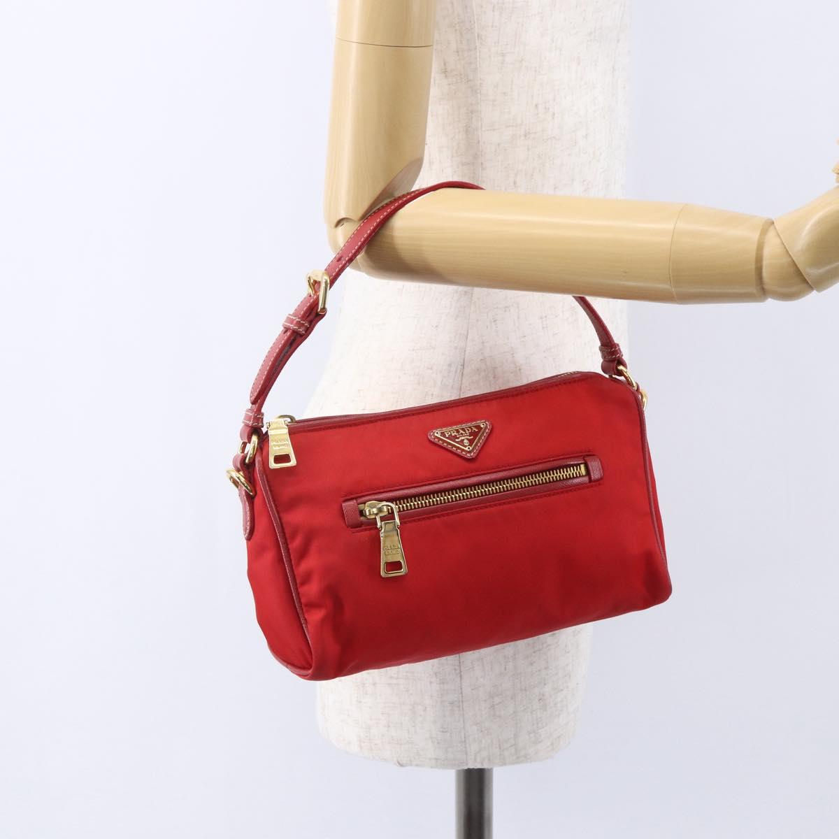 PRADA Shoulder Bag Nylon Red Gold Auth 154700V