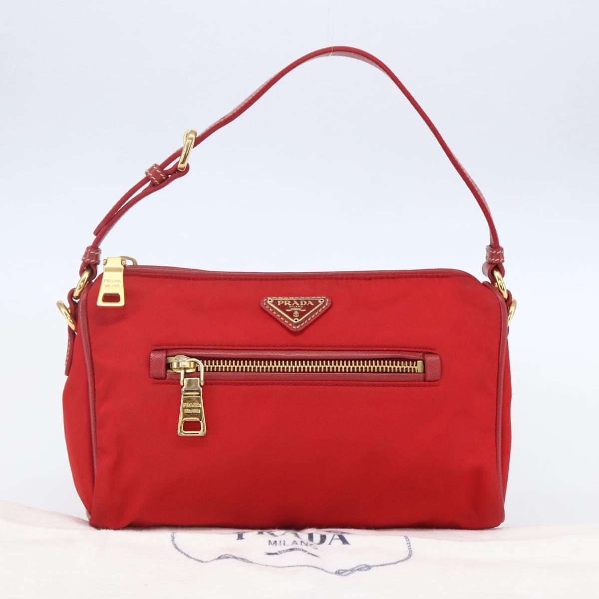 PRADA Shoulder Bag Nylon Red Gold Auth 154700V