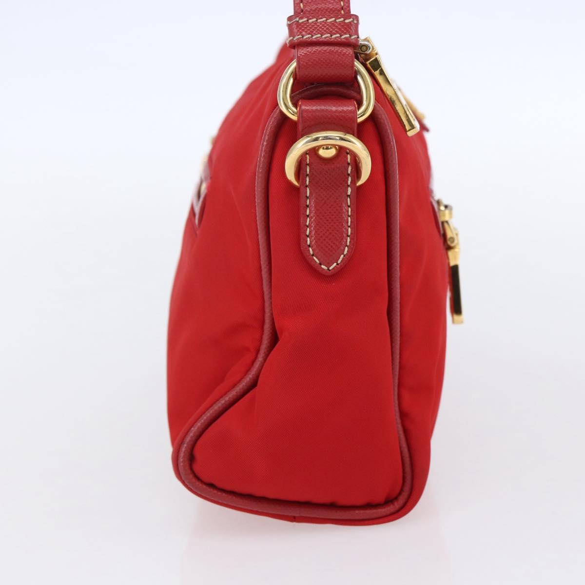 PRADA Shoulder Bag Nylon Red Gold Auth 154700V