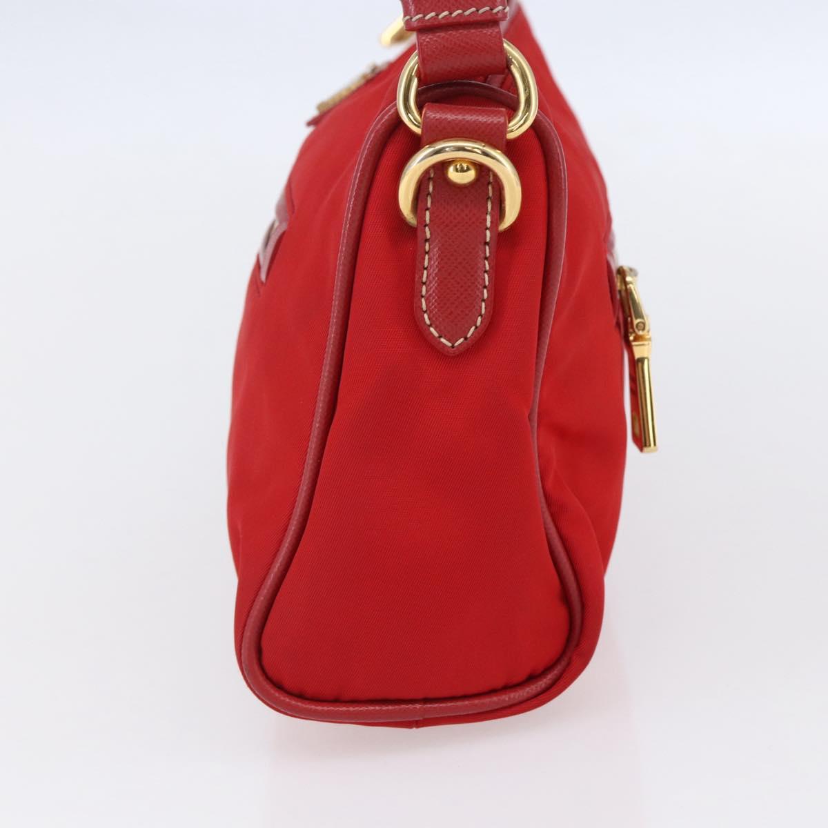 PRADA Shoulder Bag Nylon Red Gold Auth 154700V