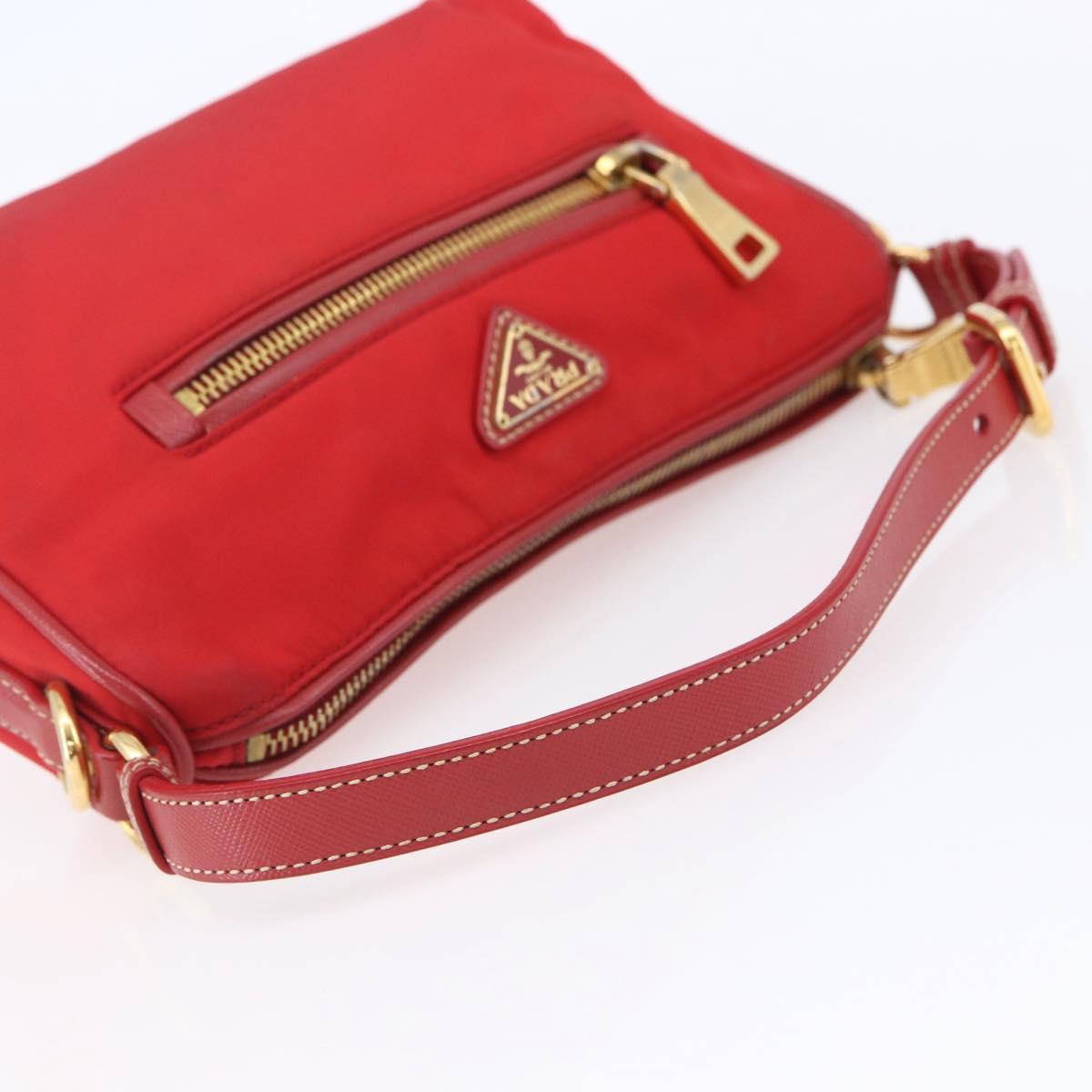 PRADA Shoulder Bag Nylon Red Gold Auth 154700V