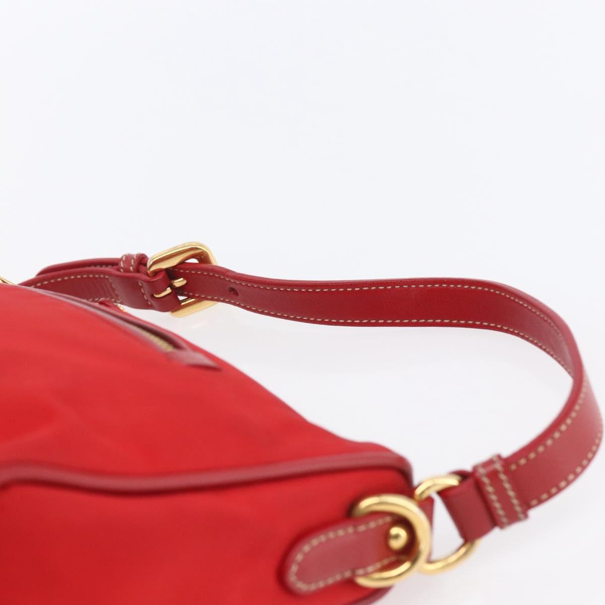 PRADA Shoulder Bag Nylon Red Gold Auth 154700V