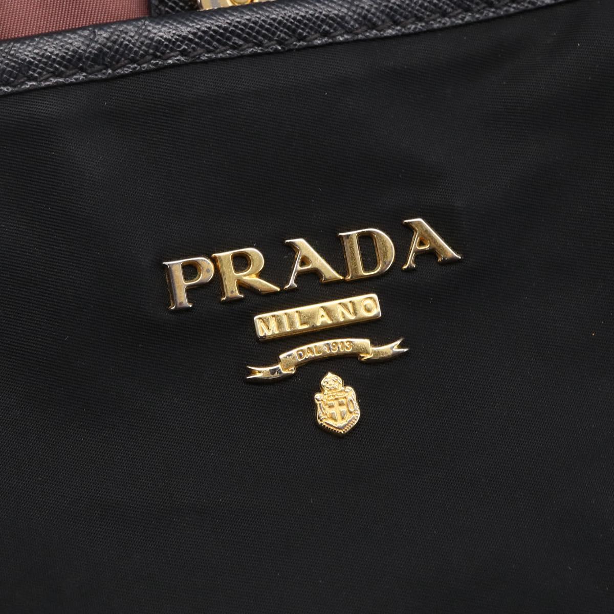 PRADA Tote Bag Nylon Black Gold Auth 154701