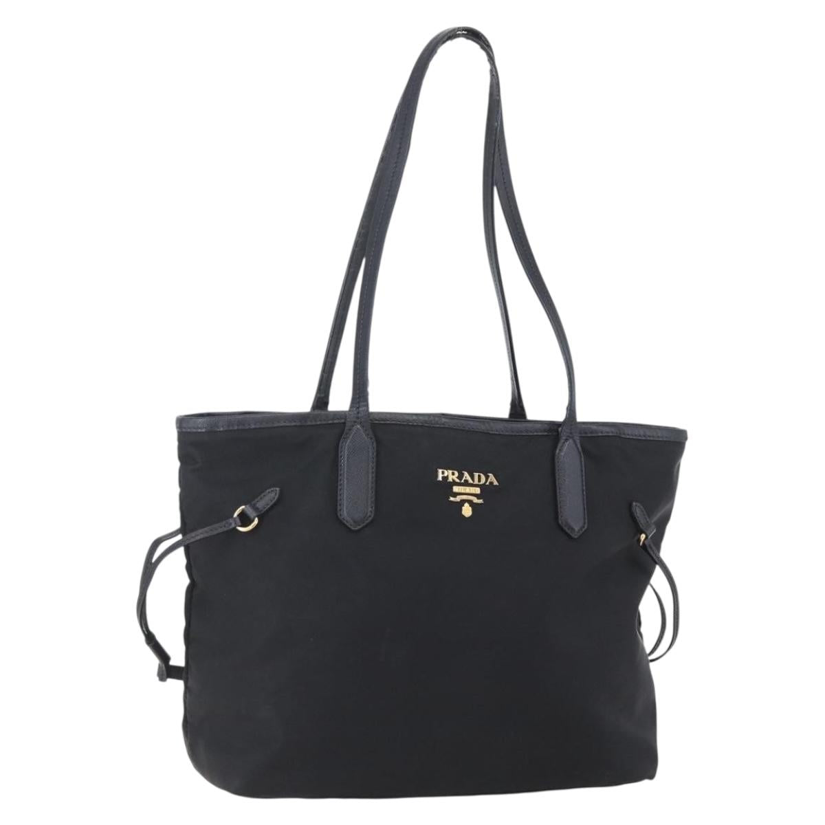 PRADA Tote Bag Nylon Black Gold Auth 154701