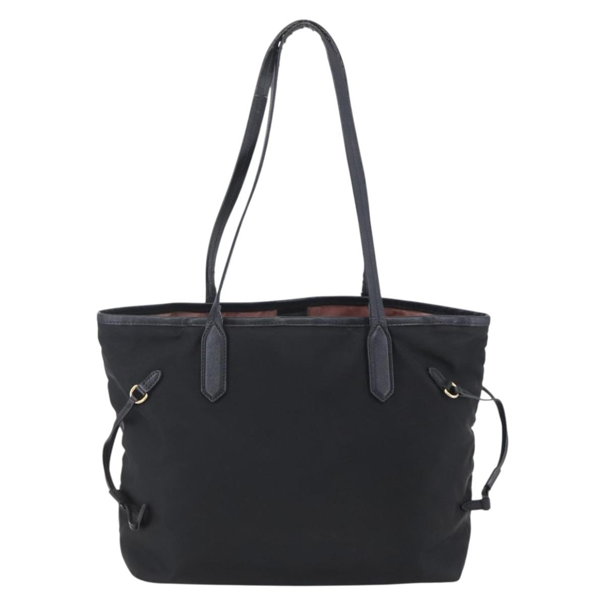 PRADA Tote Bag Nylon Black Gold Auth 154701