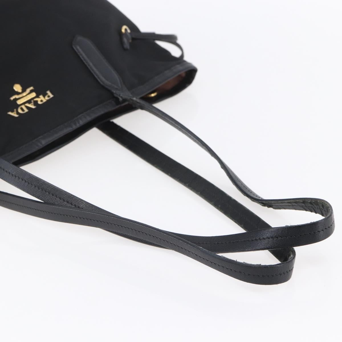 PRADA Tote Bag Nylon Black Gold Auth 154701