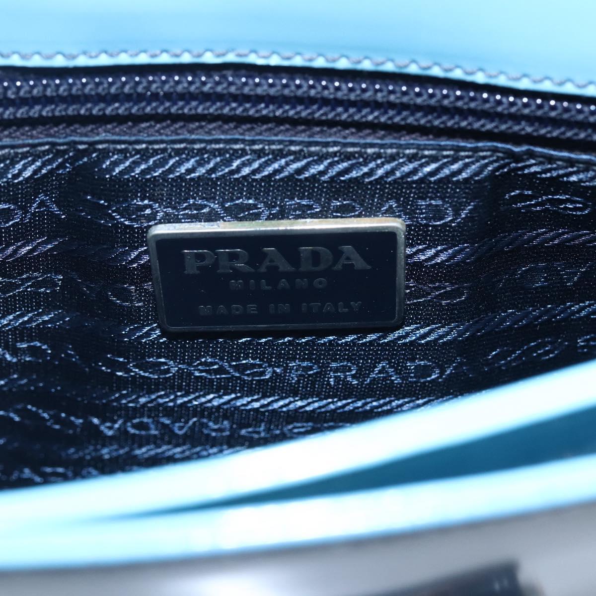 PRADA Hand Bag Enamel Light Blue Silver Auth 154702
