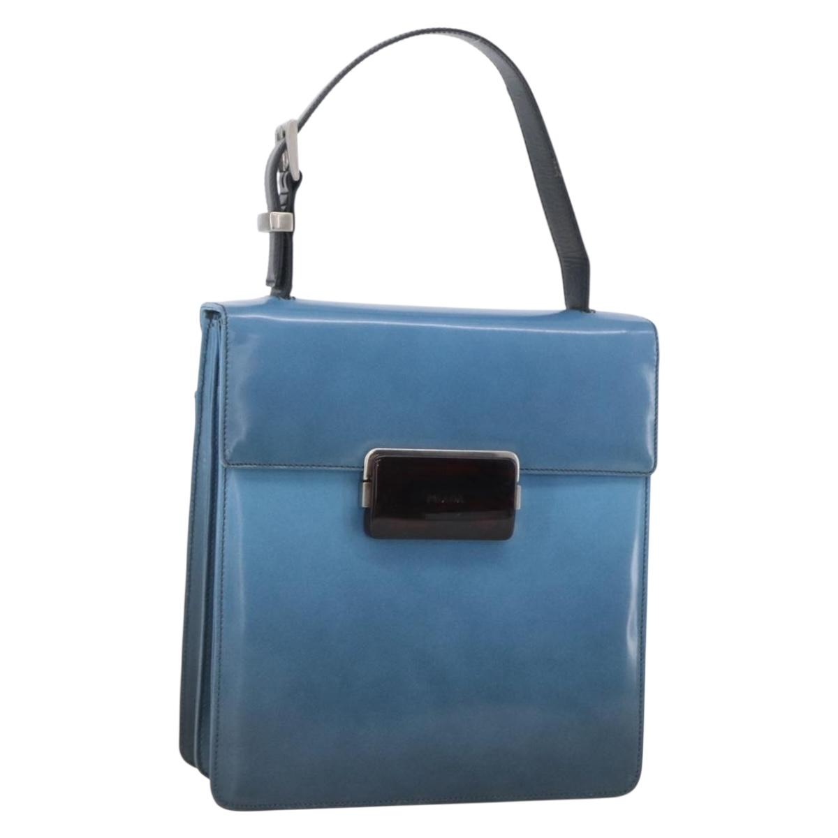 PRADA Hand Bag Enamel Light Blue Silver Auth 154702