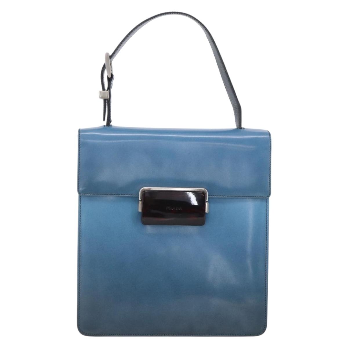PRADA Hand Bag Enamel Light Blue Silver Auth 154702