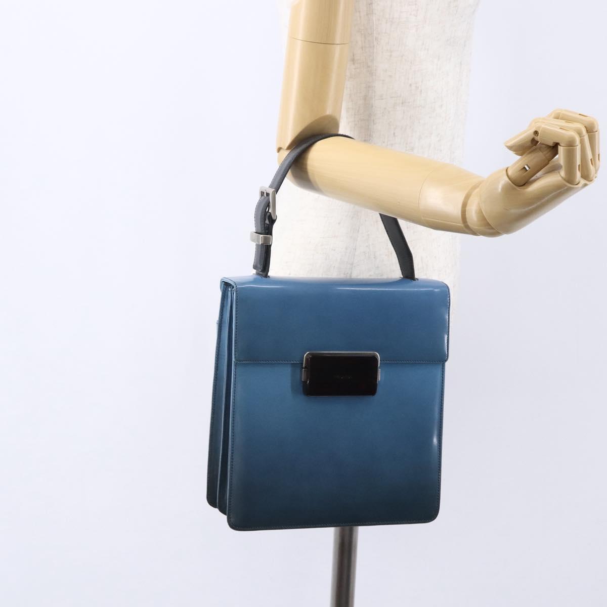 PRADA Hand Bag Enamel Light Blue Silver Auth 154702