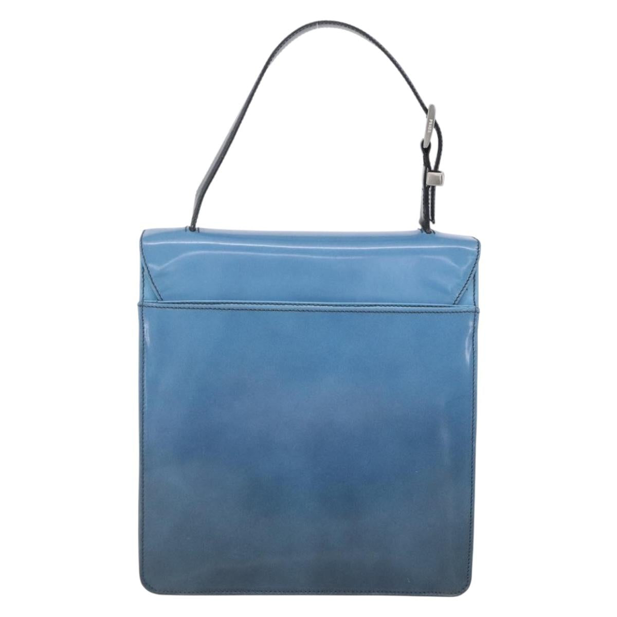 PRADA Hand Bag Enamel Light Blue Silver Auth 154702