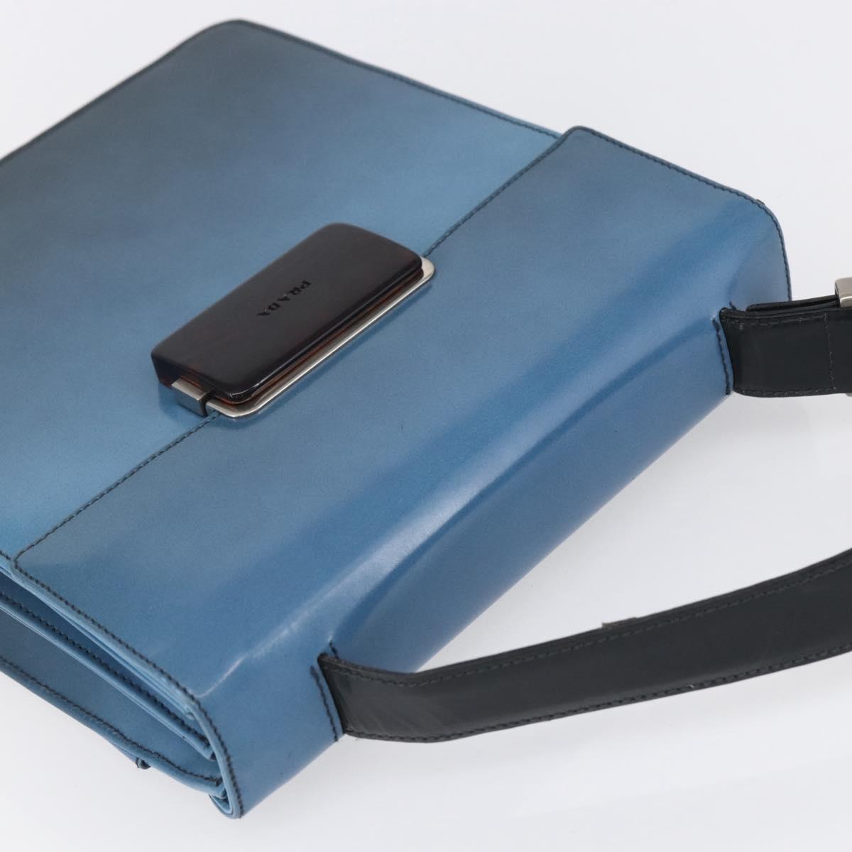 PRADA Hand Bag Enamel Light Blue Silver Auth 154702