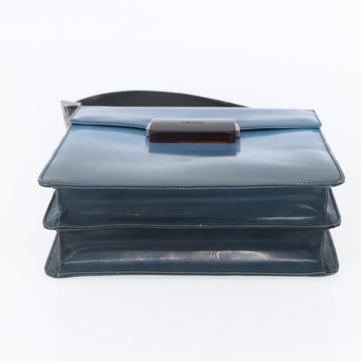 PRADA Hand Bag Enamel Light Blue Silver Auth 154702