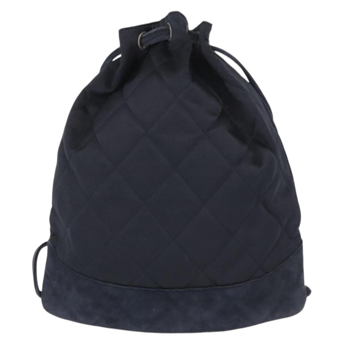 CHANEL Matelasse Backpack Satin Navy CC Auth 154704