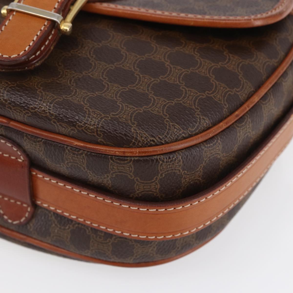 CELINE Macadam Canvas Shoulder Bag PVC Leather Brown Gold Auth 154705