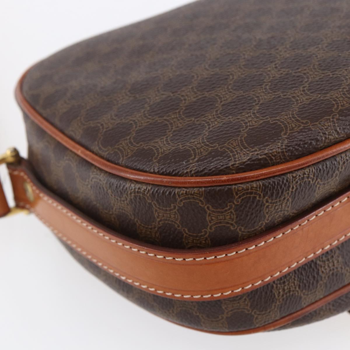 CELINE Macadam Canvas Shoulder Bag PVC Leather Brown Gold Auth 154705