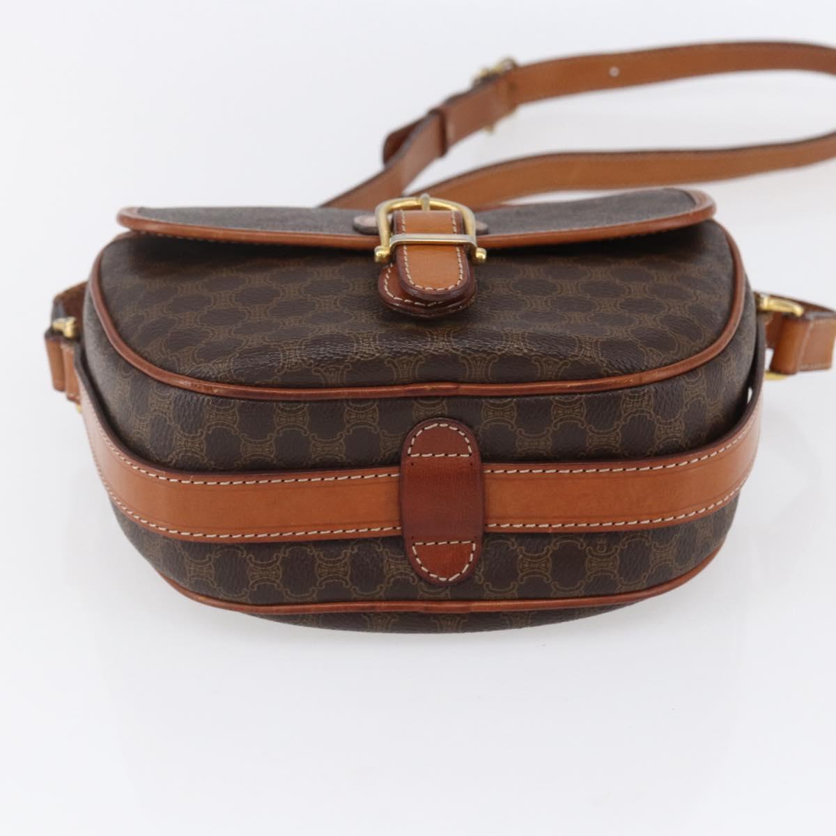 CELINE Macadam Canvas Shoulder Bag PVC Leather Brown Gold Auth 154705