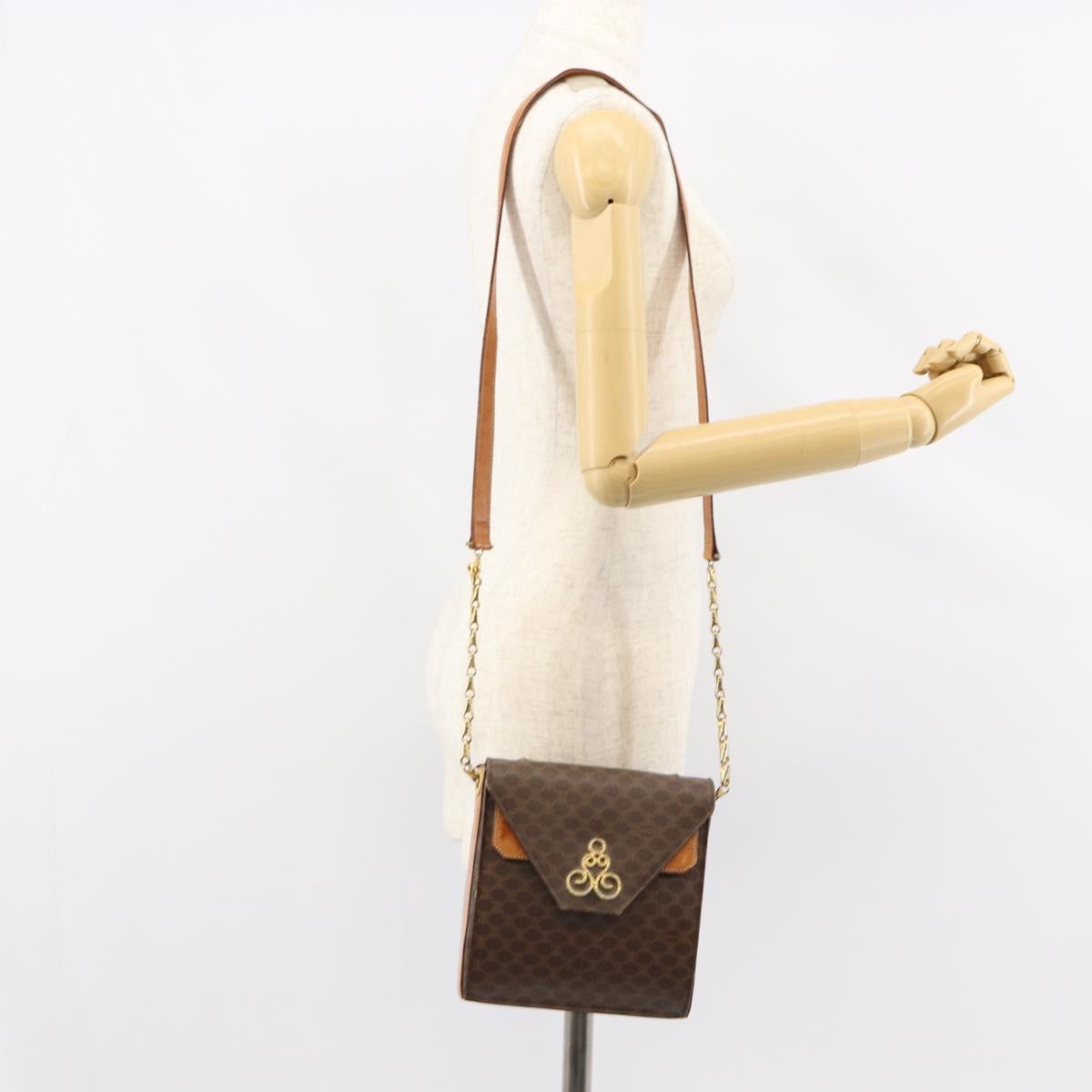 CELINE Macadam Canvas Shoulder Bag PVC Leather Brown Gold Auth 154706