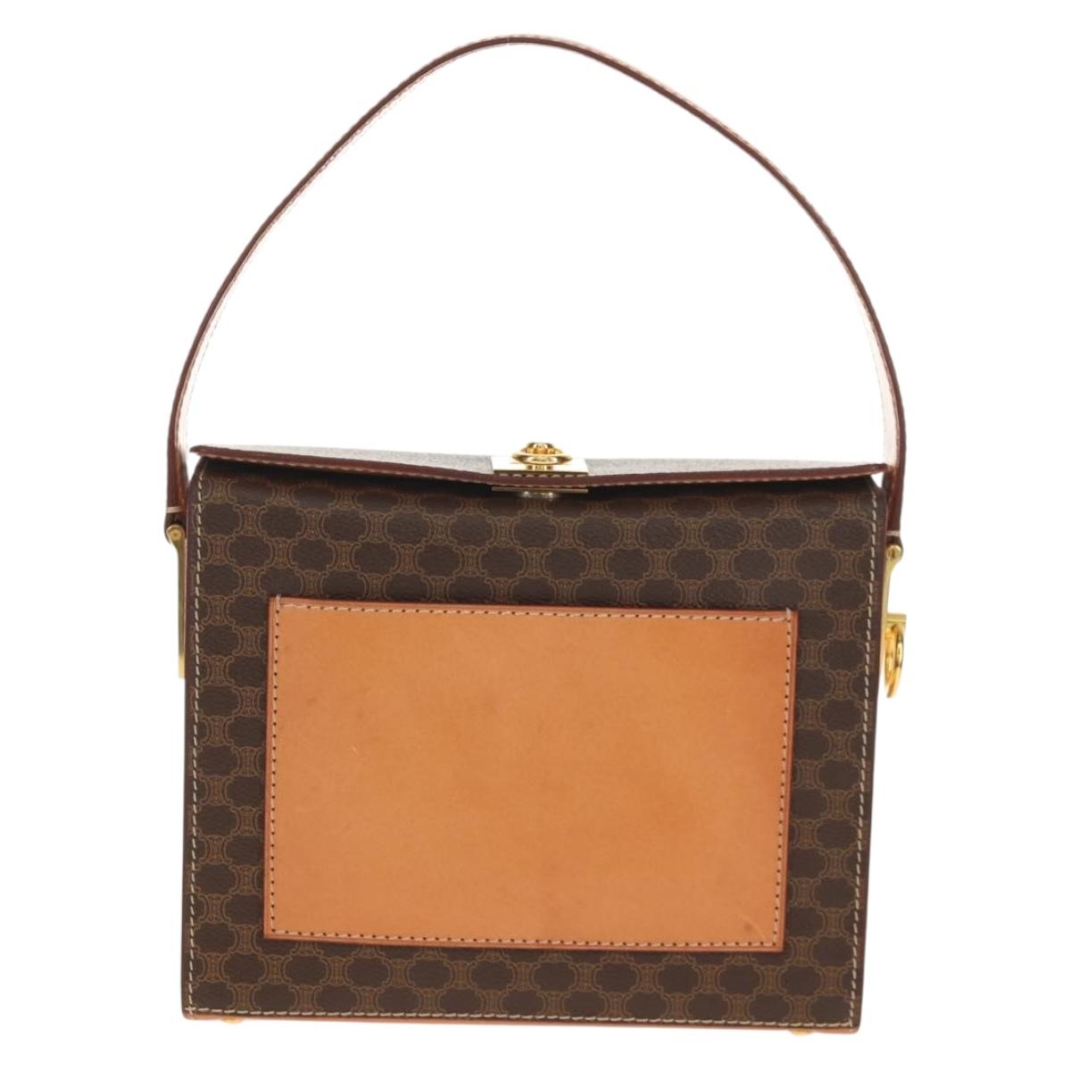 CELINE Macadam Canvas Hand Bag PVC Leather Brown Gold Auth 154707V