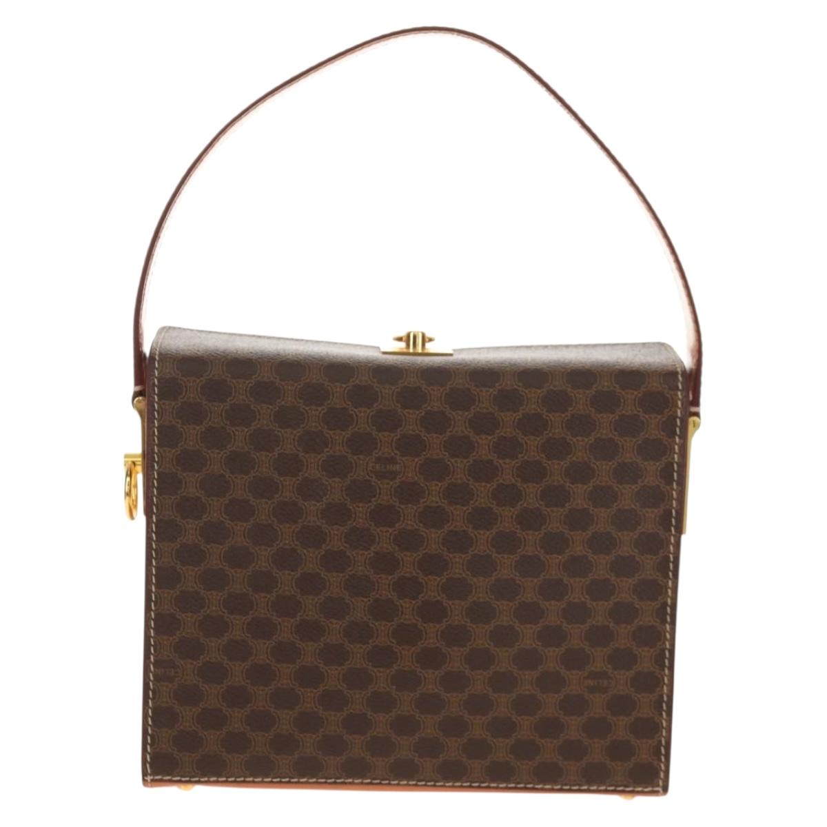 CELINE Macadam Canvas Hand Bag PVC Leather Brown Gold Auth 154707V