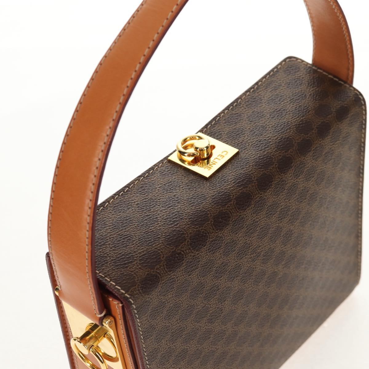 CELINE Macadam Canvas Hand Bag PVC Leather Brown Gold Auth 154707V