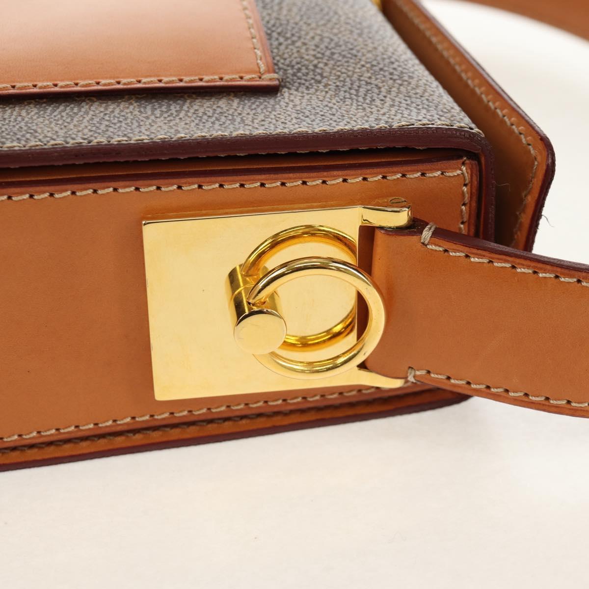 CELINE Macadam Canvas Hand Bag PVC Leather Brown Gold Auth 154707V