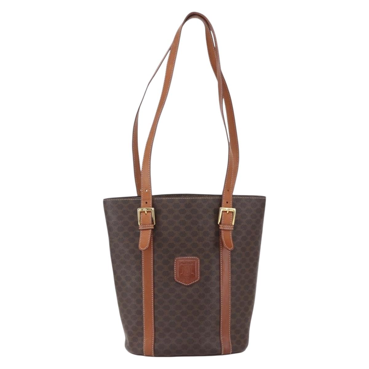 CELINE Macadam Canvas Tote Bag PVC Leather Brown Gold Auth 154708