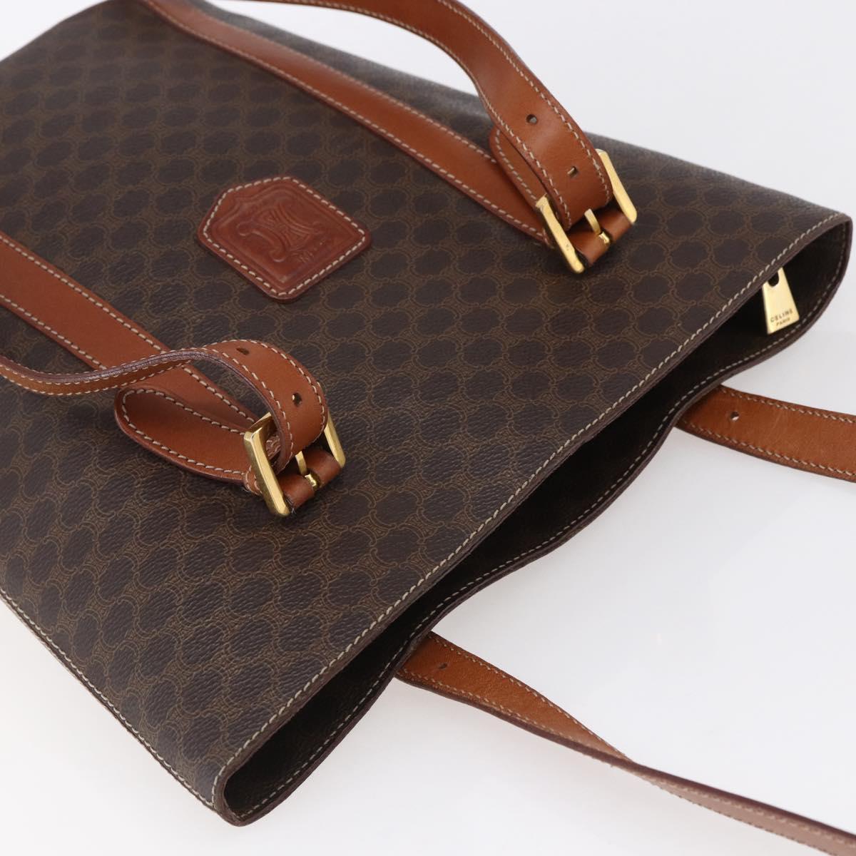 CELINE Macadam Canvas Tote Bag PVC Leather Brown Gold Auth 154708