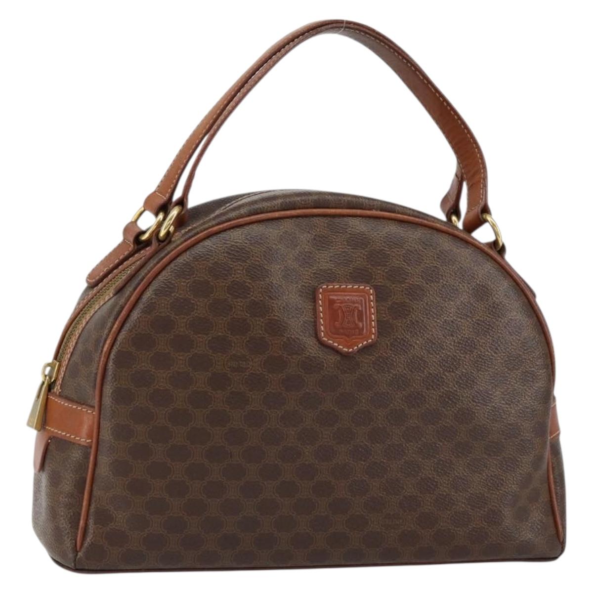CELINE Macadam Canvas Hand Bag PVC Leather Brown Gold Auth 154710