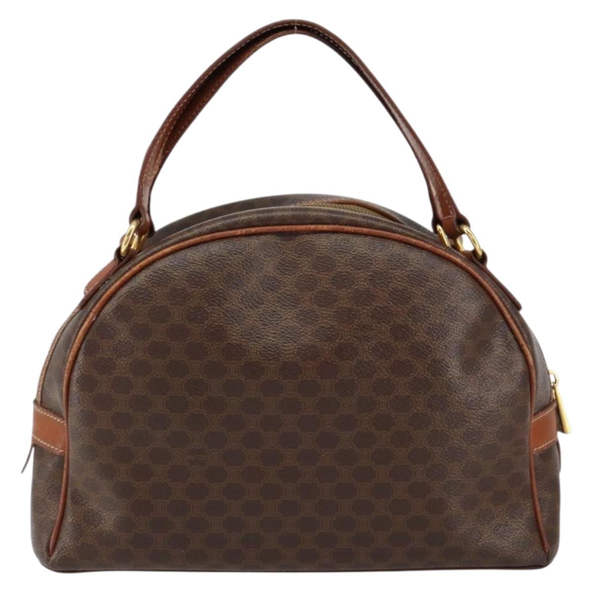 CELINE Macadam Canvas Hand Bag PVC Leather Brown Gold Auth 154710