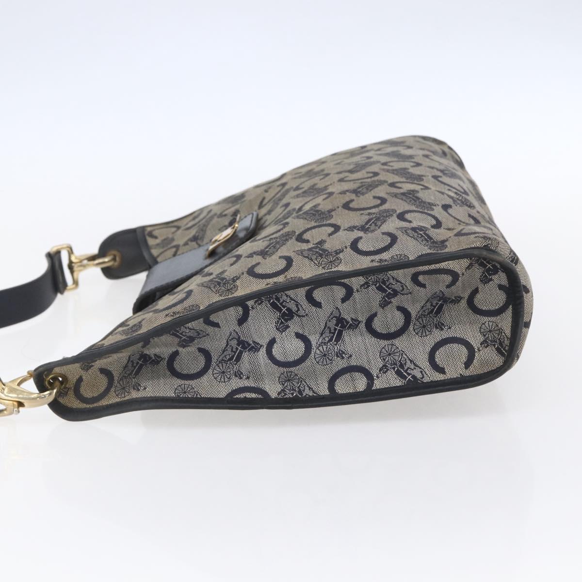 CELINE C Sulky Shoulder Bag Canvas Navy Gold Auth 154713