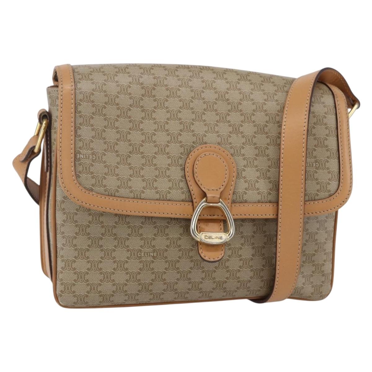 CELINE Macadam Canvas Shoulder Bag PVC Beige Gold Auth 154715