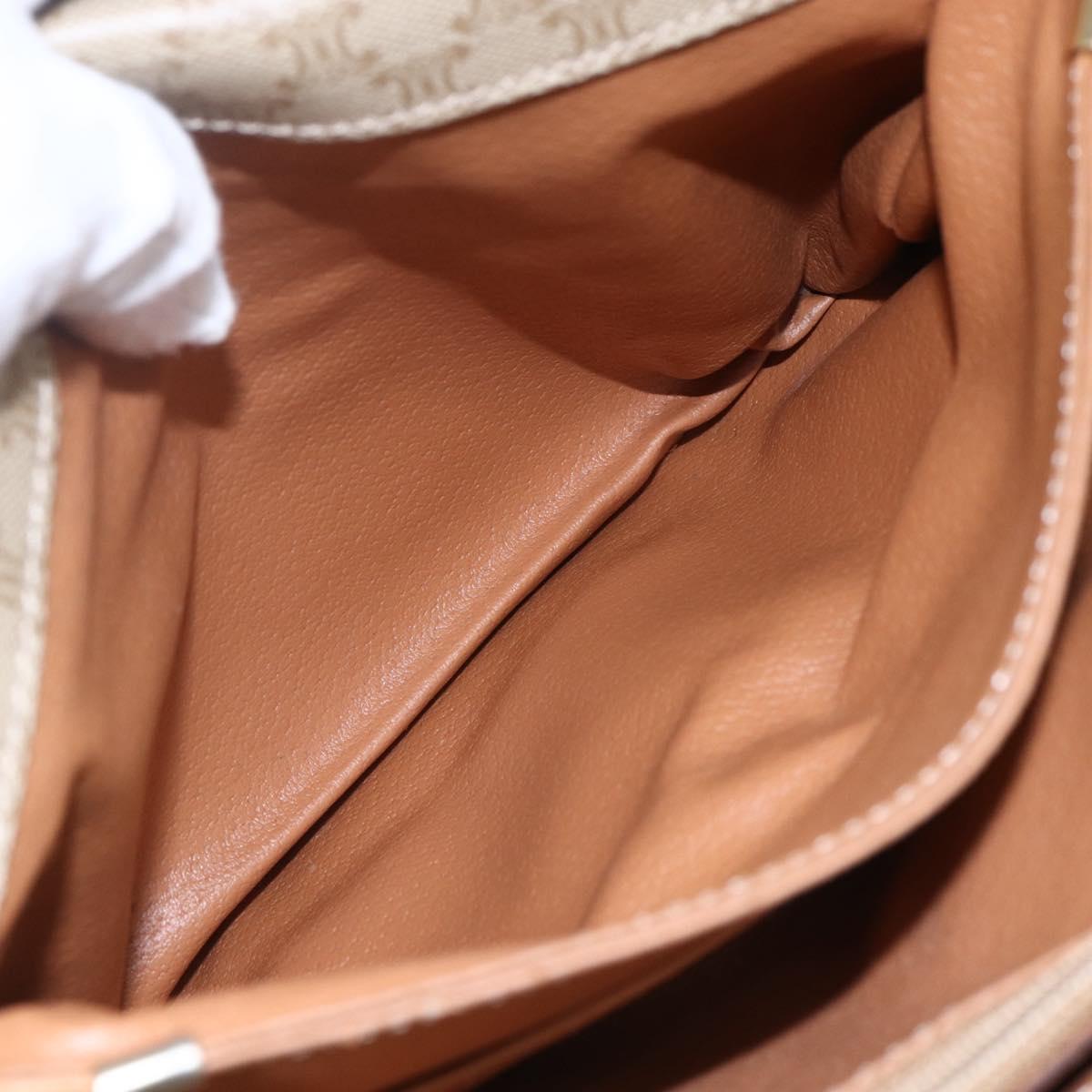 CELINE Macadam Canvas Shoulder Bag PVC Beige Gold Auth 154715