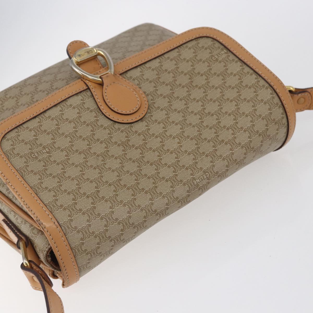 CELINE Macadam Canvas Shoulder Bag PVC Beige Gold Auth 154715
