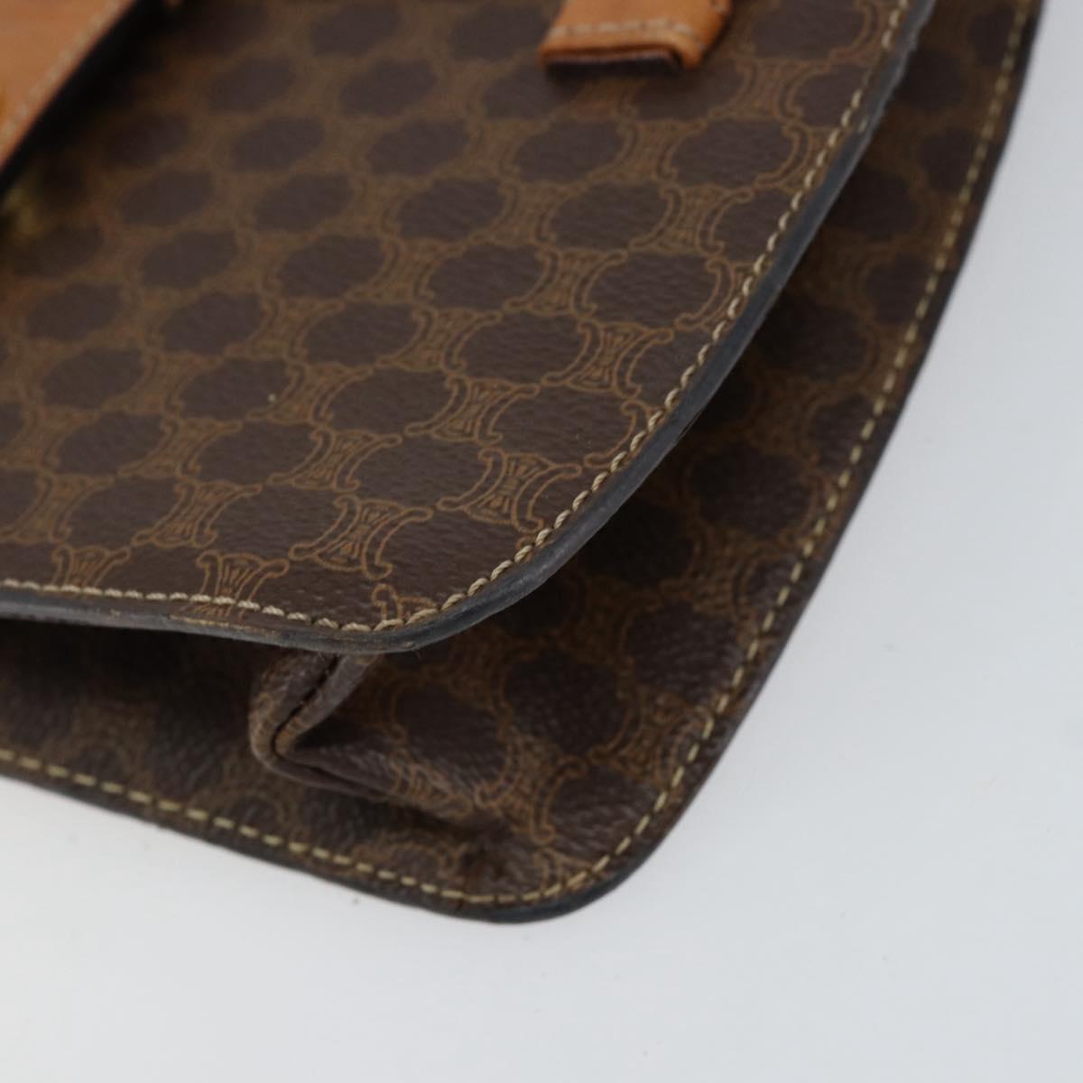 CELINE Macadam Canvas Medallion Hand Bag PVC Leather Brown Gold Auth 154716