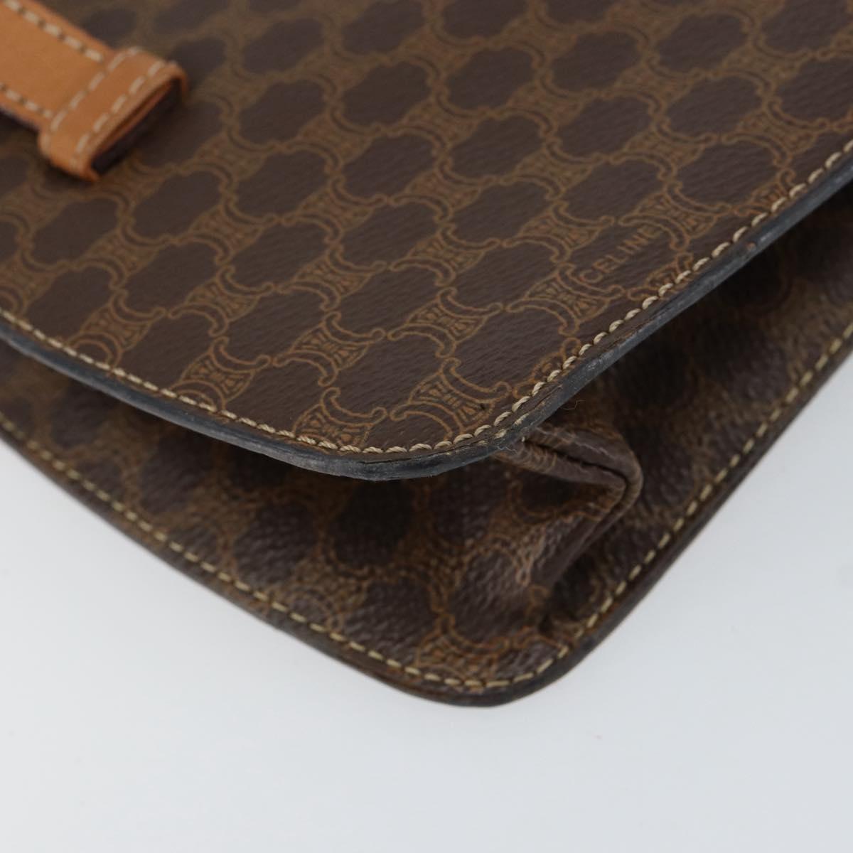 CELINE Macadam Canvas Medallion Hand Bag PVC Leather Brown Gold Auth 154716