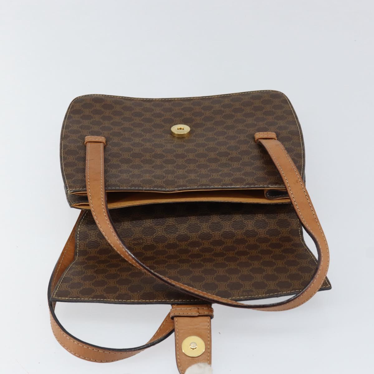 CELINE Macadam Canvas Medallion Hand Bag PVC Leather Brown Gold Auth 154716