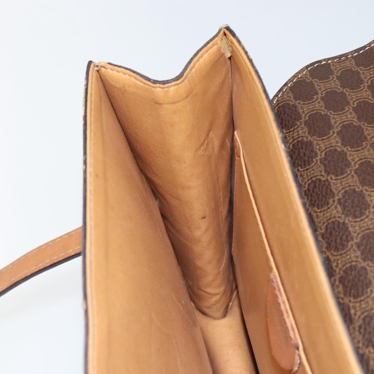 CELINE Macadam Canvas Medallion Hand Bag PVC Leather Brown Gold Auth 154716