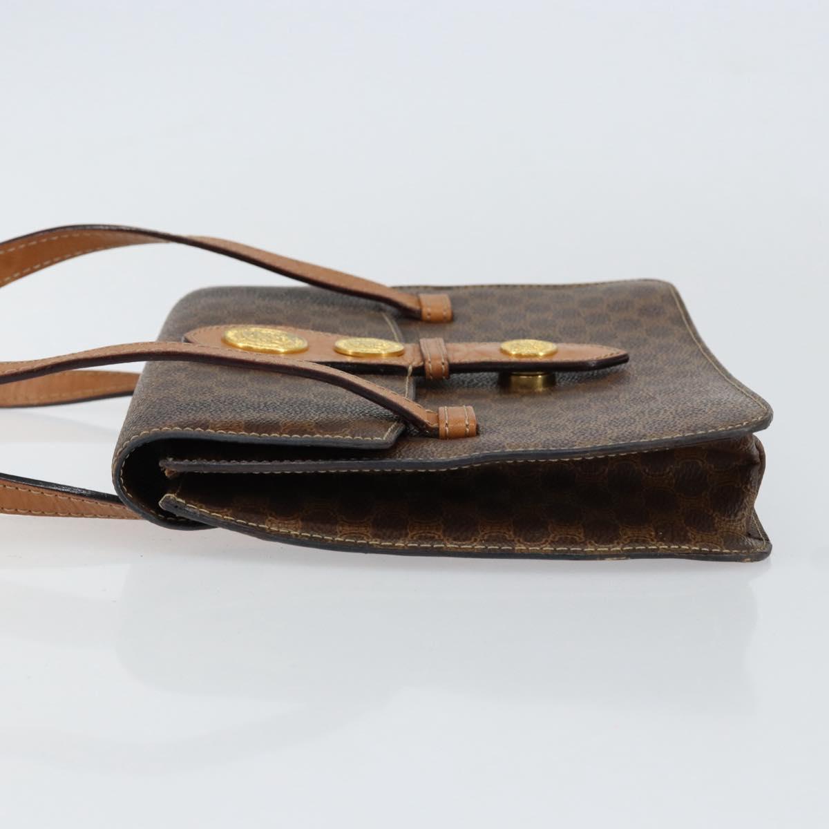 CELINE Macadam Canvas Medallion Hand Bag PVC Leather Brown Gold Auth 154716